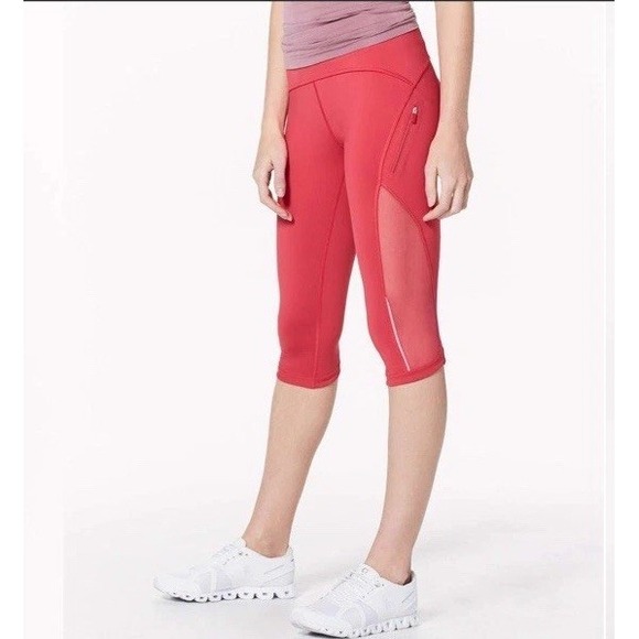 Lululemon‎ Sun Runner Crop Leggings Coral Color Running Yoga Active Sz 10 - Picture 8 of 9